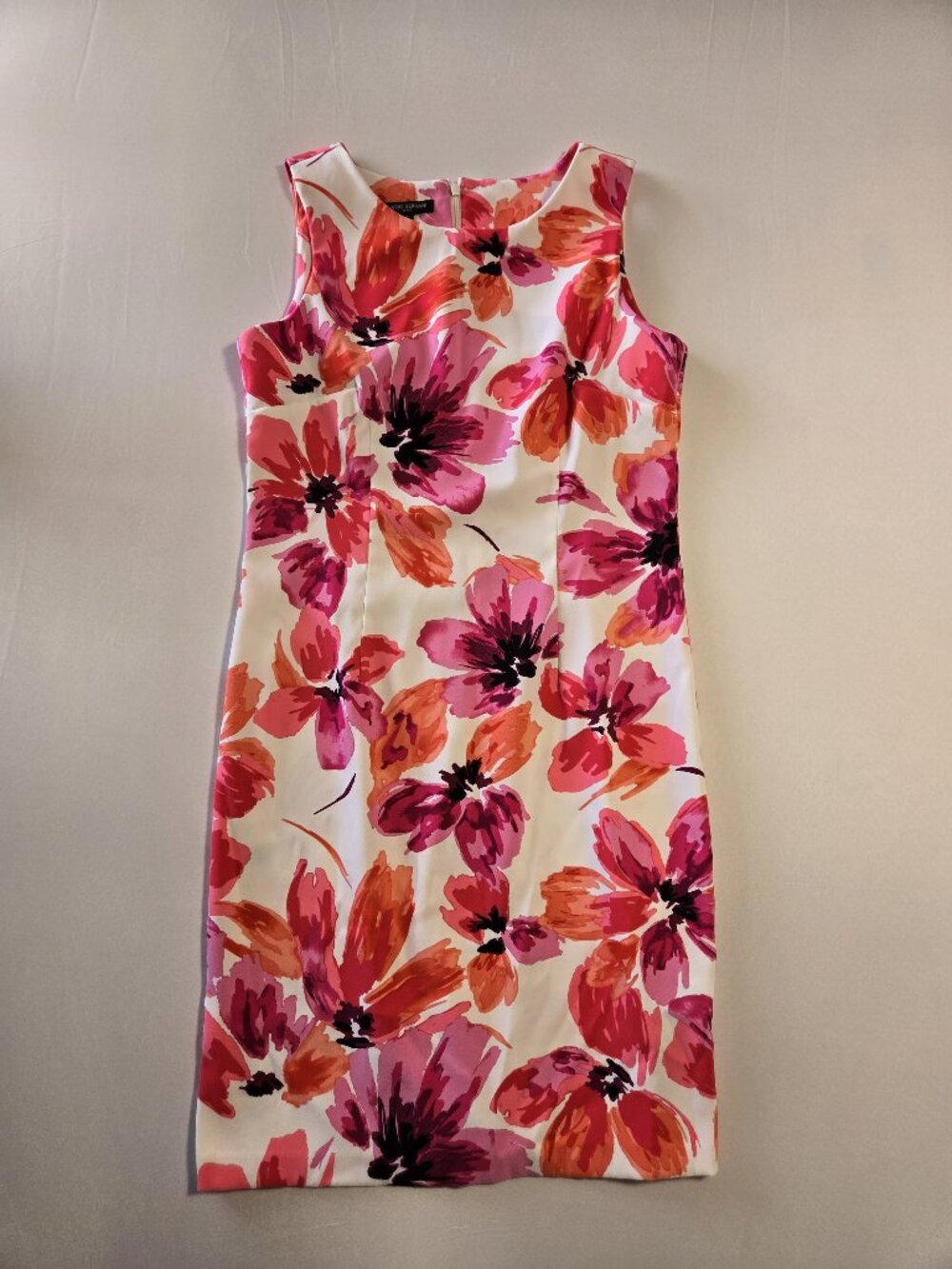 Mario Serrani Italy Women Sleeveless Floral Sheath Dress Size 8 Pink Red White